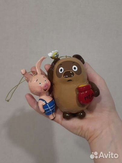 Ёлочные игрушки папье-маше Винни, Пятачок, Мухомор