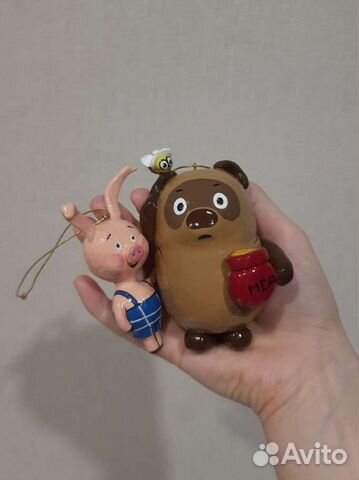 Ёлочные игрушки папье-маше Винни, Пятачок, Мухомор