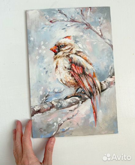 Картина маслом с яркой птичкой Картина птица