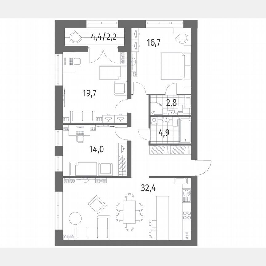 3-к. квартира, 104,6 м², 2/11 эт.