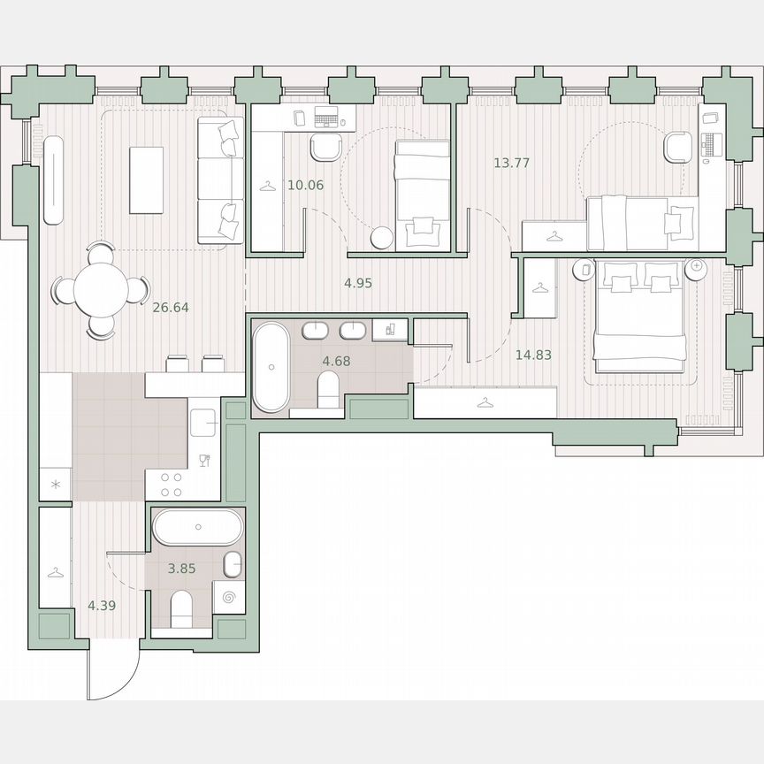 3-к. квартира, 83,2 м², 35/44 эт.