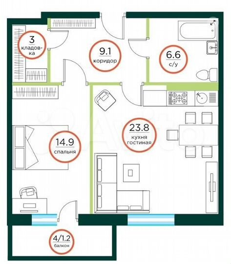 2-к. квартира, 59,1 м², 1/8 эт.
