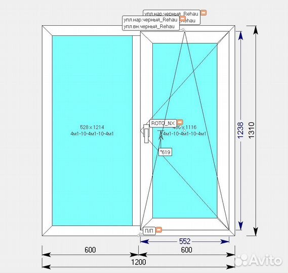 Пластиковое окно Rehau 1200 х1310