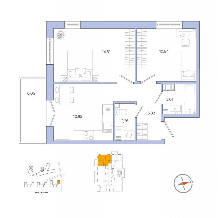 2-к. квартира, 49 м², 3/9 эт.