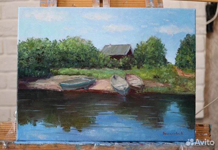 Картина Маслом Пейзаж Пруд Речка