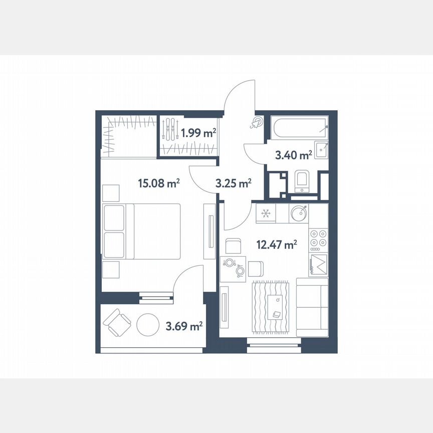 1-к. квартира, 38 м², 3/25 эт.