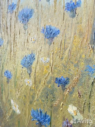 Картина маслом поле и цветы