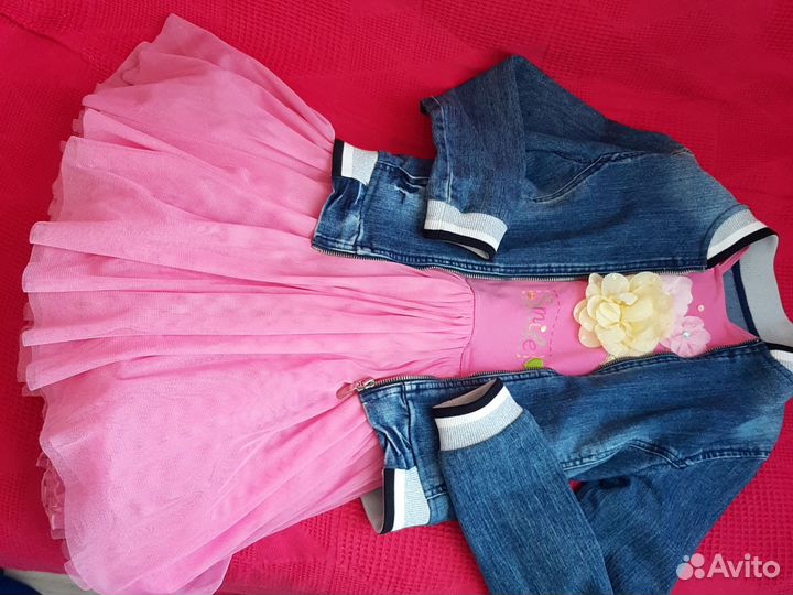 Платье без рукавов р.146 +пиджак + джинсовка