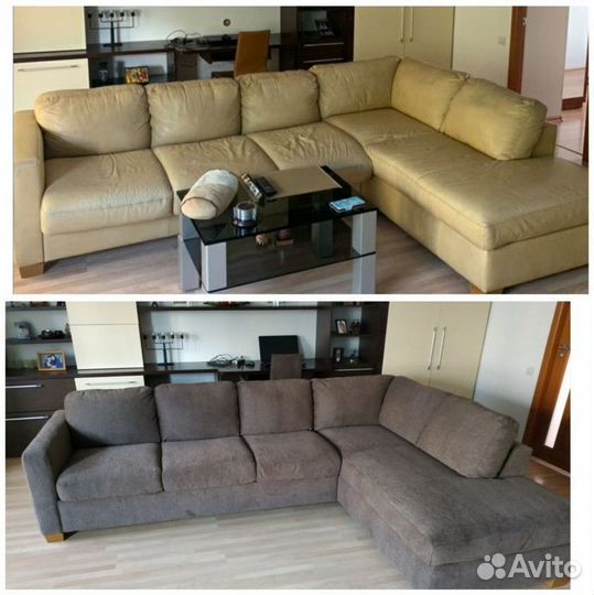 Перетяжка и замена обивки кожаных диванов