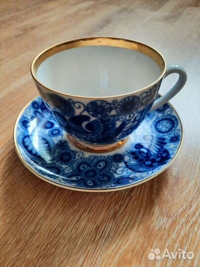 Чайная пара Жар-птица лфз кобальт позолота