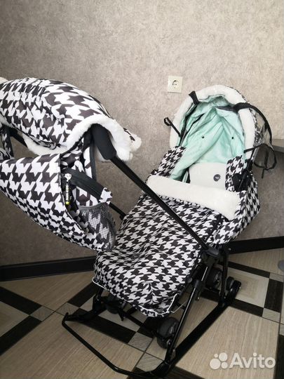 Детские санки коляска с колесами бу
