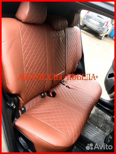 Чехлы Kia Sportage 4 из экокожи коричневые Ромб