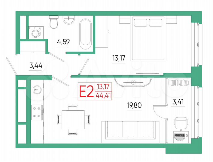 1-к. квартира, 44,4 м², 18/25 эт.