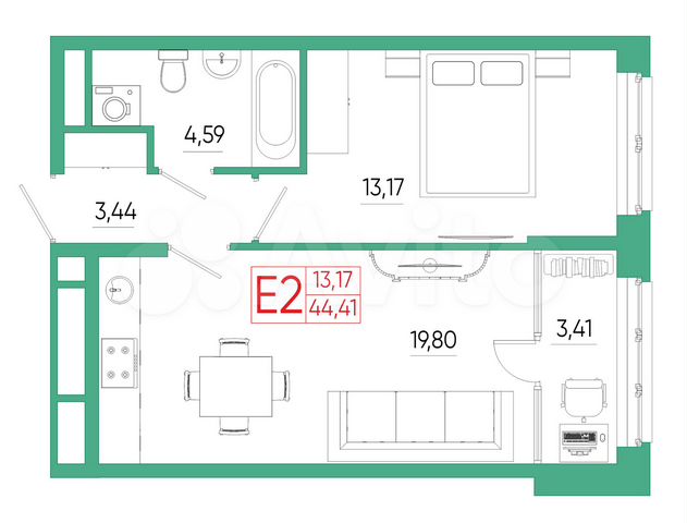 1-к. квартира, 44,4 м², 18/25 эт.