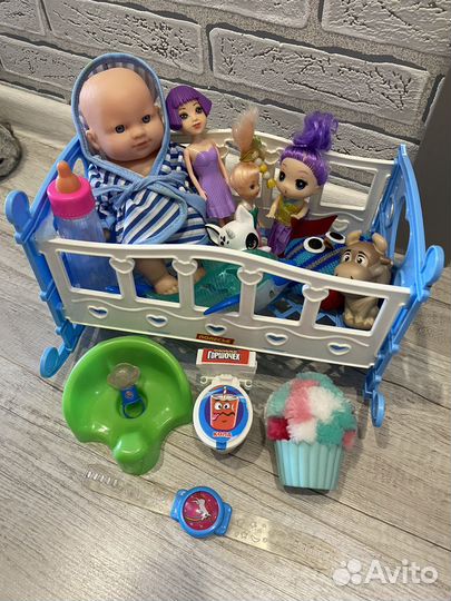 Игрушки пакетом куклы пупс кроватка для кукол