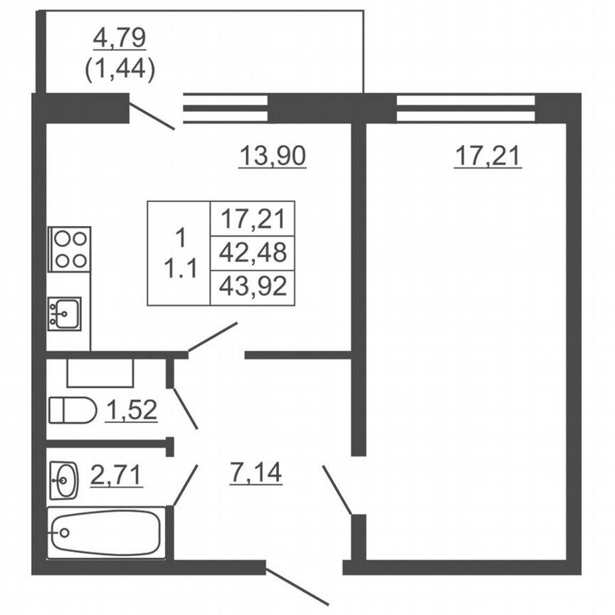 2-к. квартира, 43,9 м², 6/16 эт.