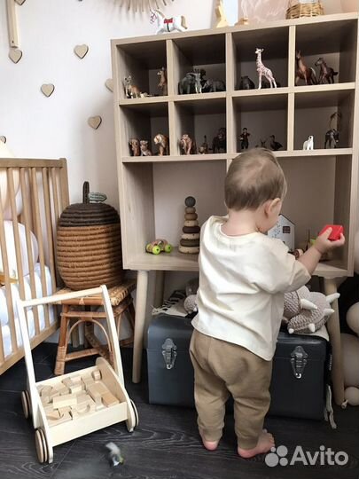 Деревянная Тележка ходунки с конструктором