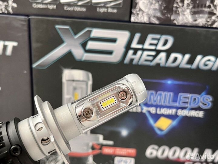 Светодиодные лампы X3 цоколь h7 мощность 55w