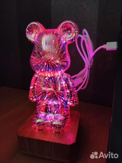 Сияющий мишка светильник ночник bearbrick 3D