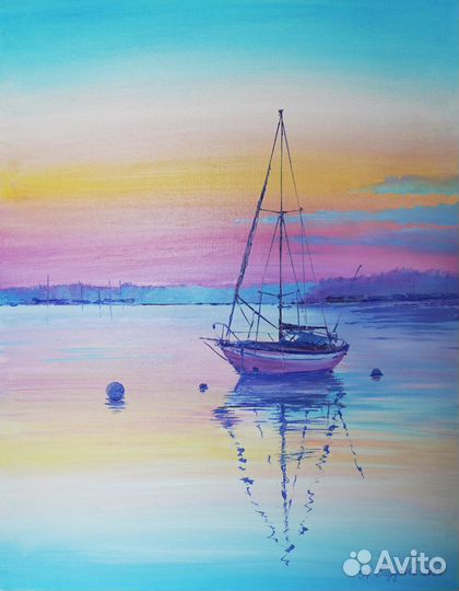 Картина маслом на холсте морской пейзаж с яхтами