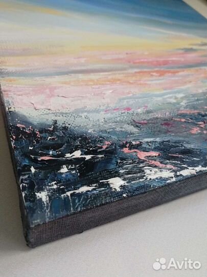 Абстракция маслом Морской пейзаж Маленькая картина