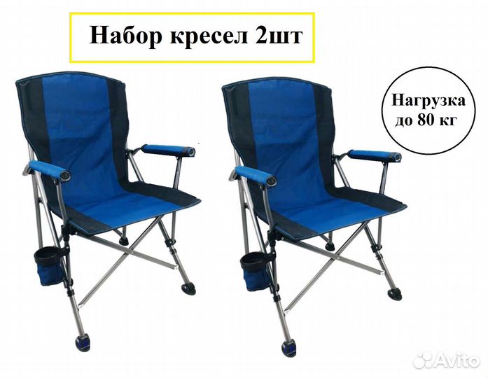 Кресло туристическое до 80кг синее 2шт