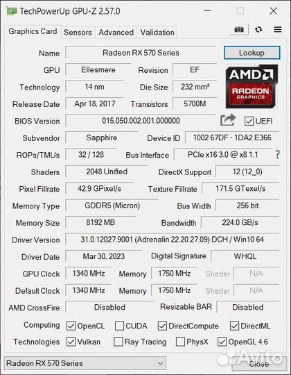 Sapphire RX570 8gb