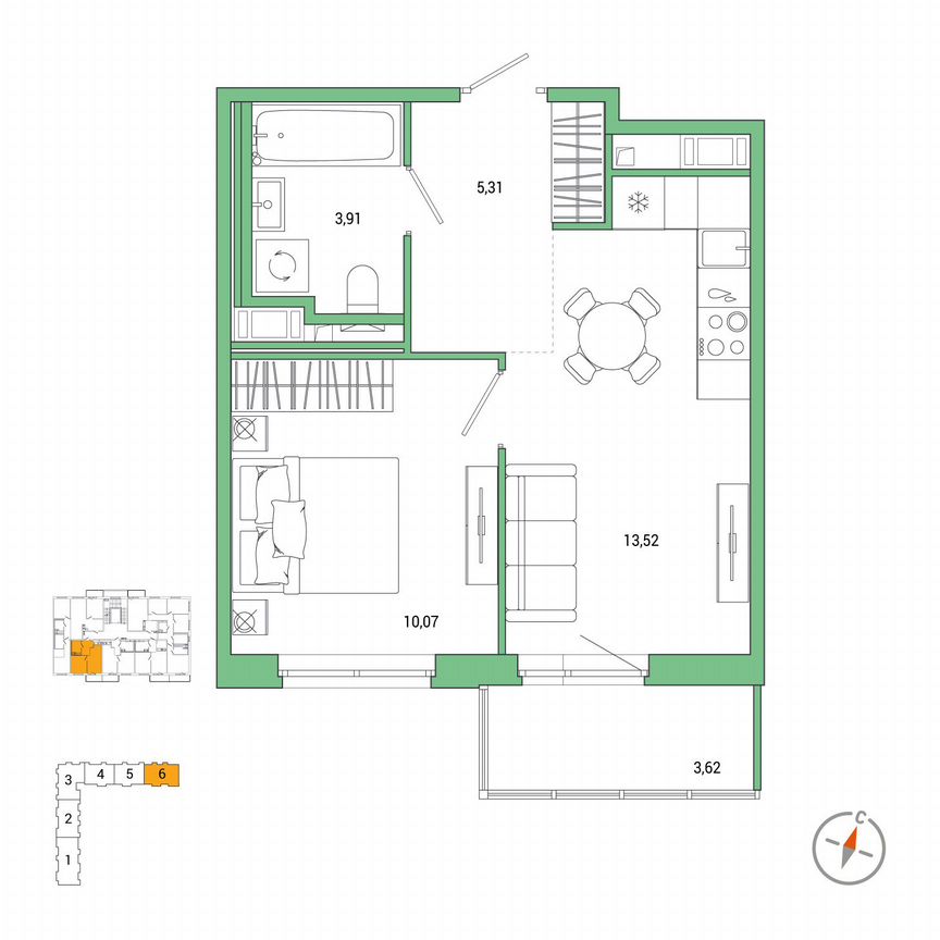 1-к. квартира, 33,9 м², 5/7 эт.
