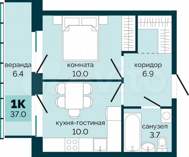 1-к. квартира, 37 м², 5/10 эт.