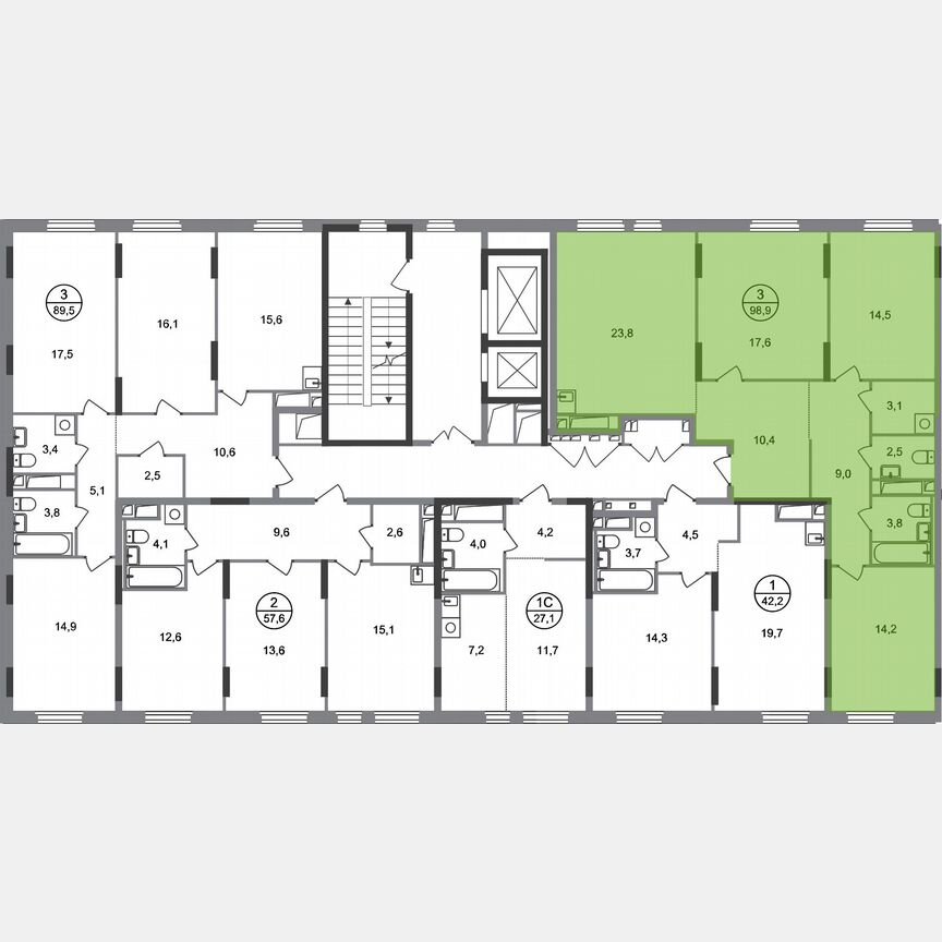 3-к. квартира, 98,9 м², 8/17 эт.