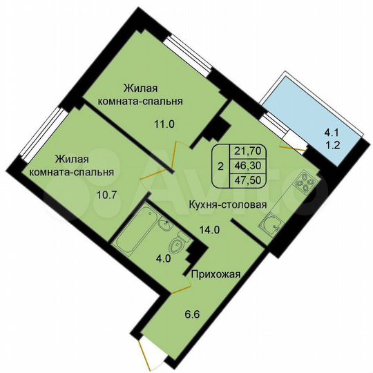 2-к. квартира, 47,5 м², 8/8 эт.