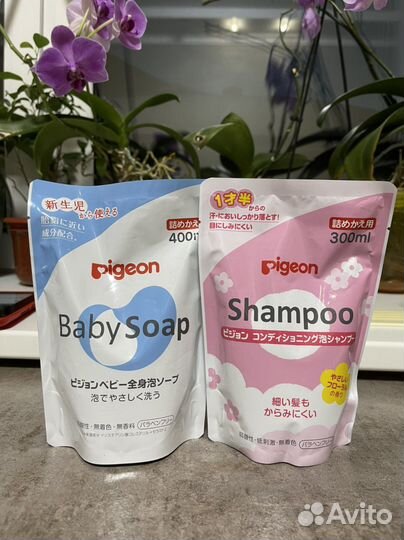 Pigeon мыло-пенка для младенцеы и шампунь