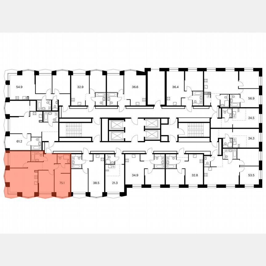 3-к. квартира, 75,1 м², 3/32 эт.