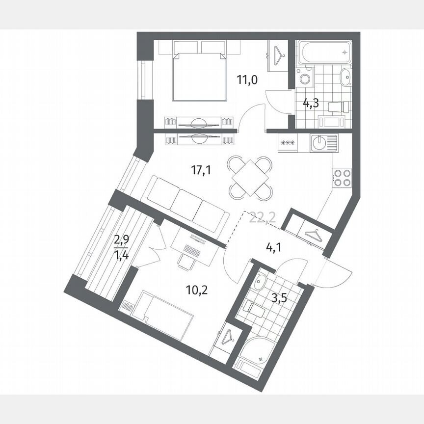 2-к. квартира, 51,8 м², 5/12 эт.