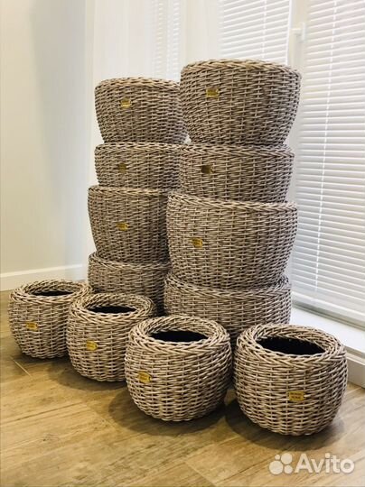 Кашпо из искусственного ротанга набор