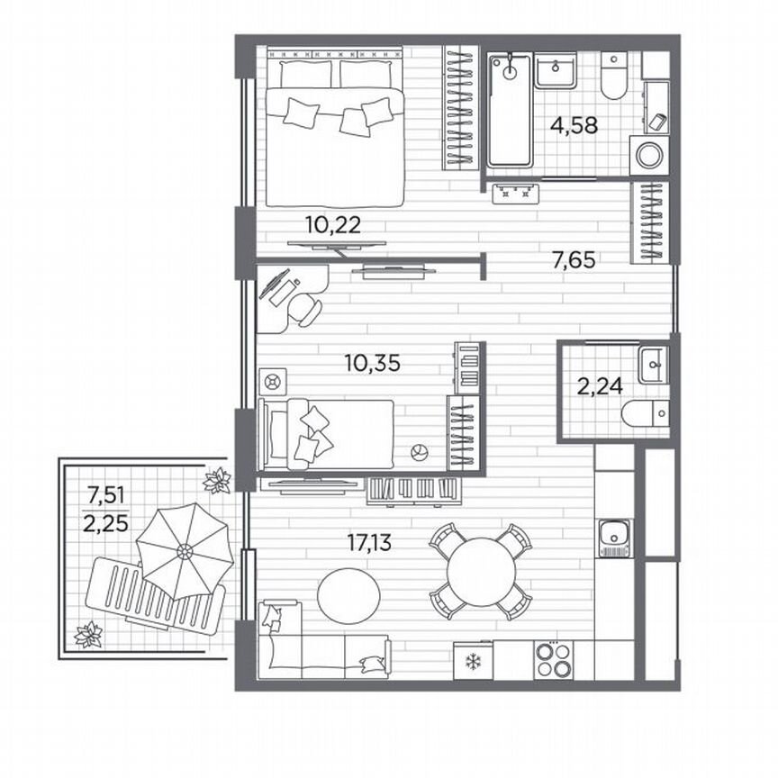 2-к. квартира, 54,4 м², 1/5 эт.