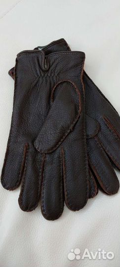 Перчатки мужские корич-е из оленьей кожи на шерсти