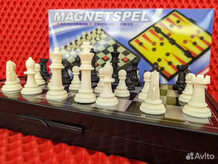 Шахматы, шашки, нарды 3в1 30см магнитные