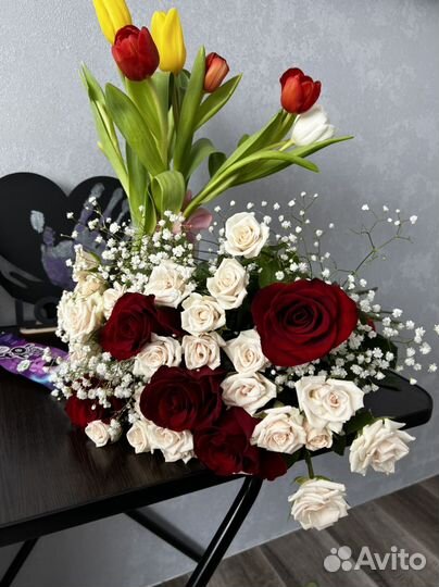 Букет (розы, гипсофилы)