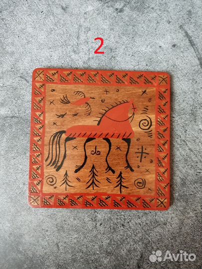 Мезенская роспись подставка под кружку из дерева