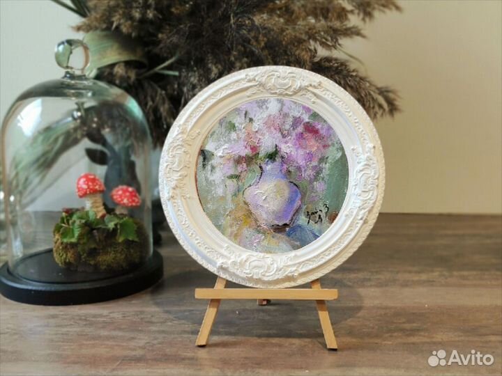 Сирень. Картина маслом в гипсовой рамке