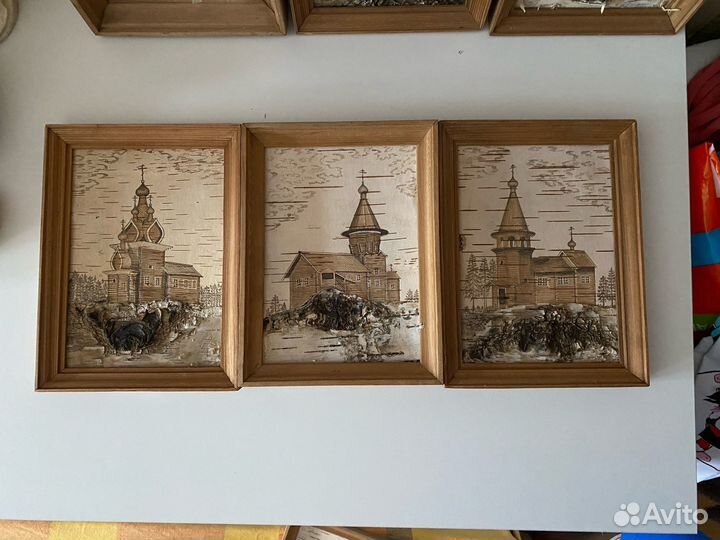 Коллекция картин ручной работы на бересте. 11шт