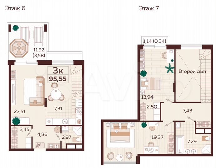 3-к. квартира, 95,6 м², 6/9 эт.
