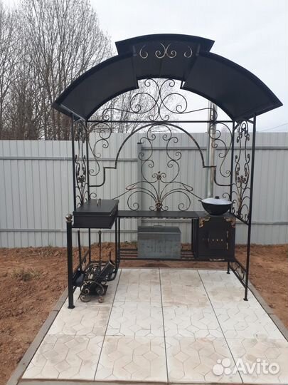 Мангал кованый с печкой под казан