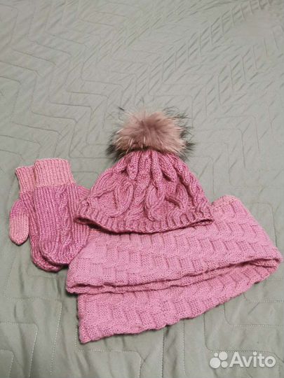 Комплект шапка, шарф, варежки