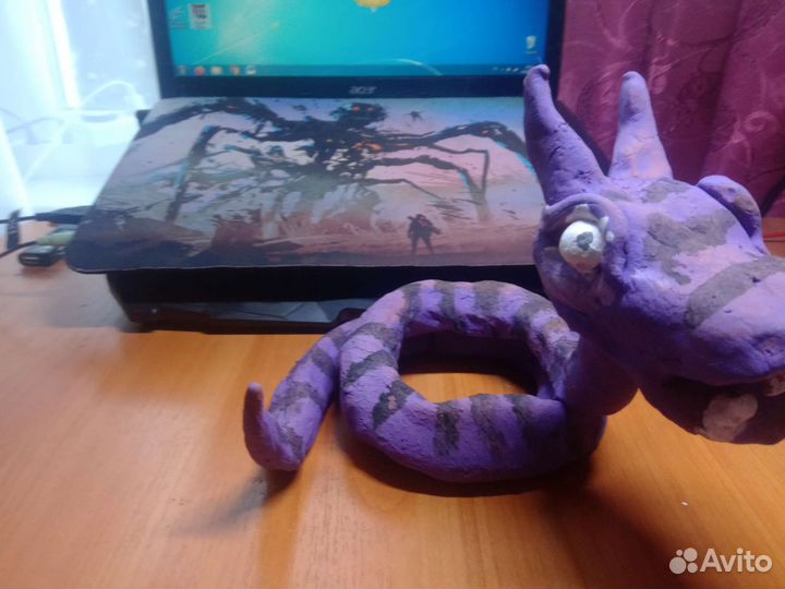 Змея из глины.Пакрашеная акрилом