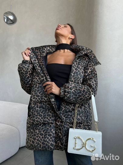 Пуховик женский леопардовый