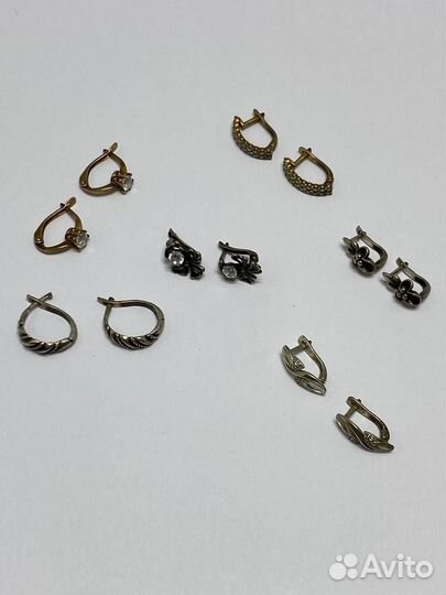 Сережки 6 пар, серебро 925 пр, английский замок