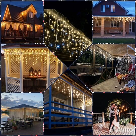 Световое украшение домов. Гирлянда-бахрома уличная