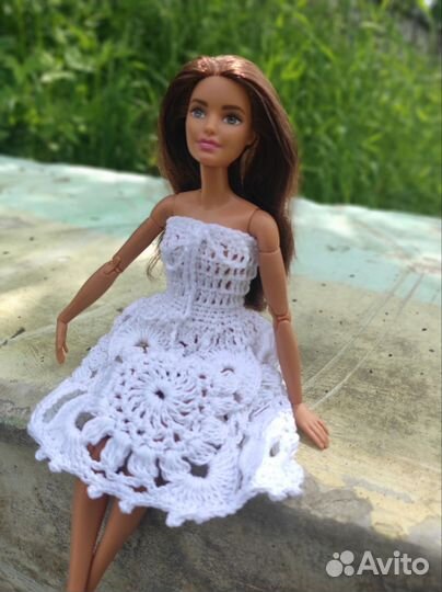 Вязаная одежда для барби. Платье 